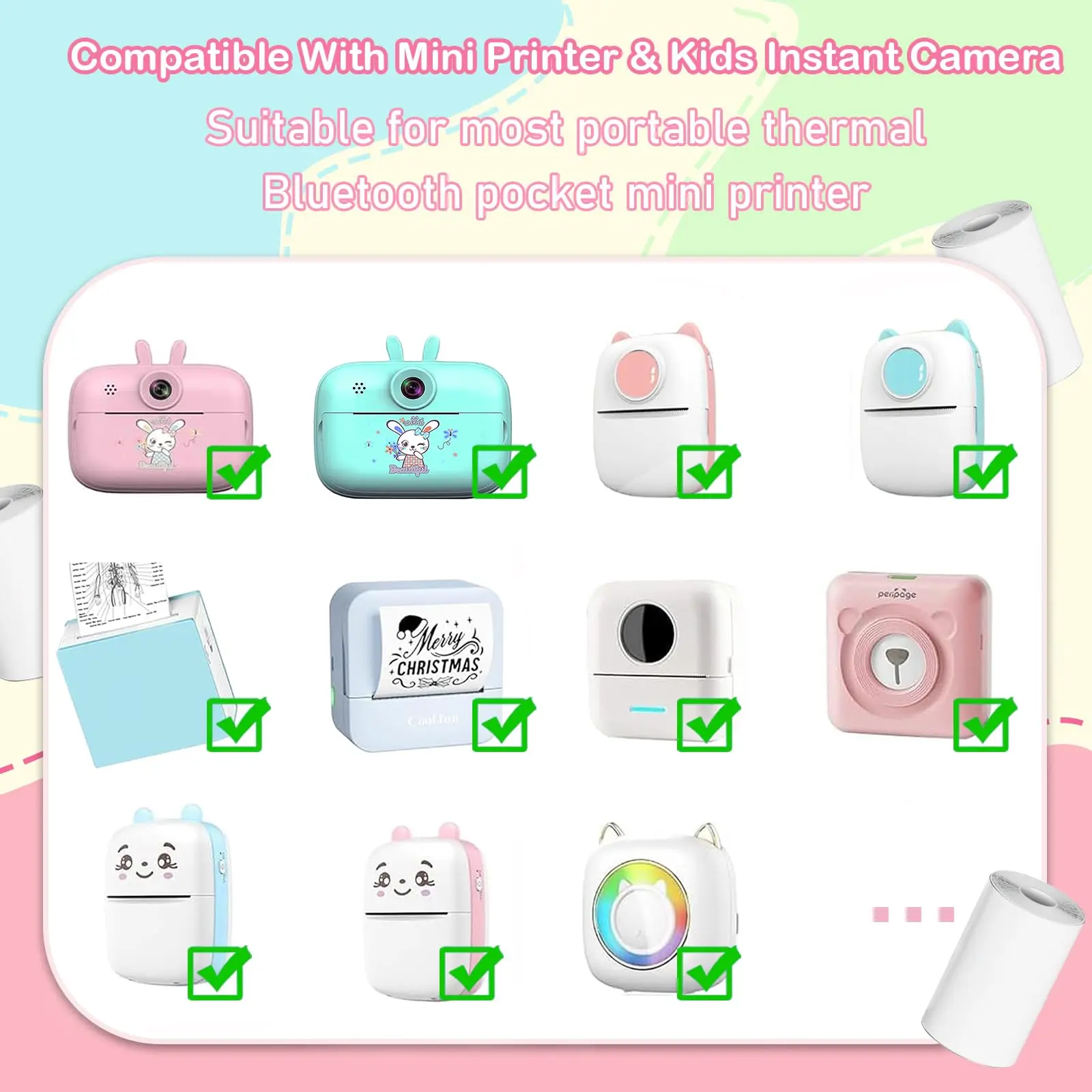 10 Rolls Thermal Paper for Mini Printer, Mini Pocket Printer Sticker Paper for Most Kids Instant Camera,57 x 25,for Photos