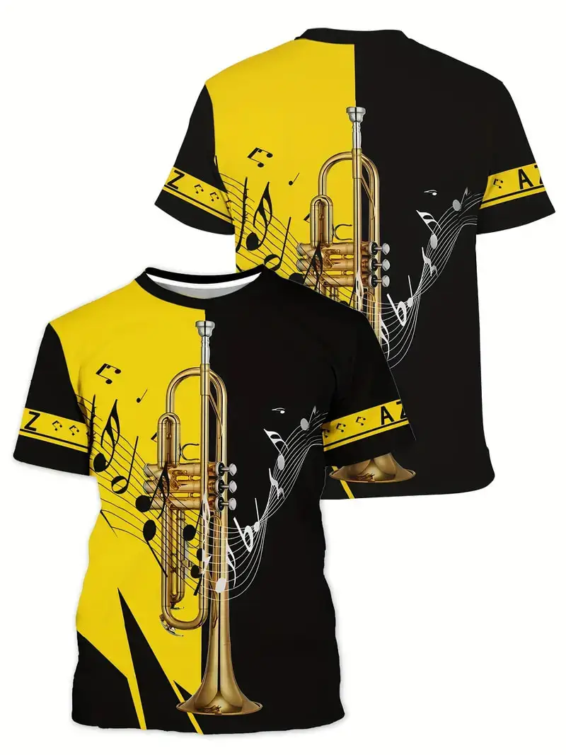 Saxophone Playing Pattern T-Shirts 3D Various Musical Instrument Print Novelty T shirt For Men/Women Unisex Personality Clothing