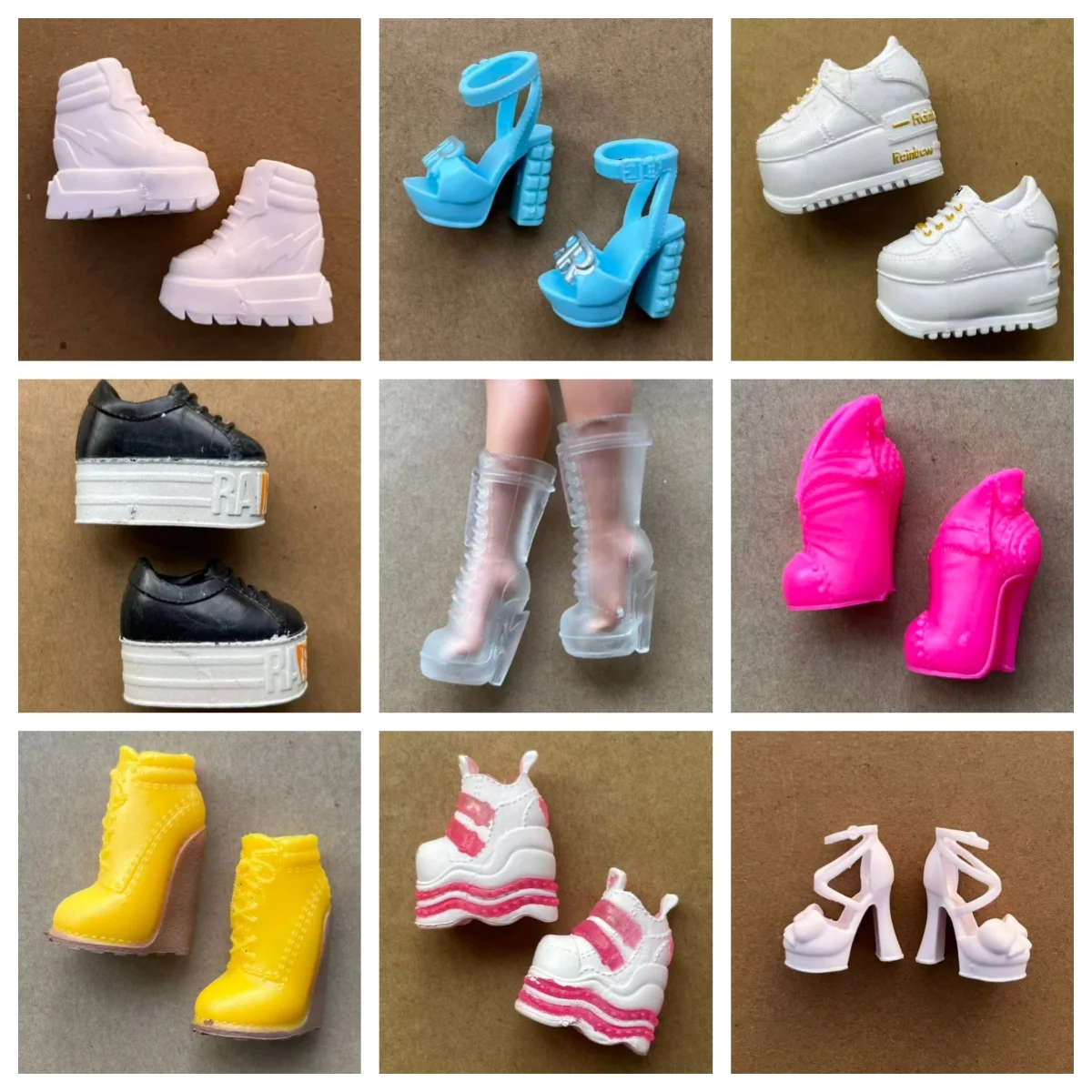 Sandálias e Botas de Boneca Rainbow Big Fashion Sister, Peças Originais para Bonecas, Sapatos de Boneca nas Cores Branco, Amarelo, Azul e Rosa Vermelho