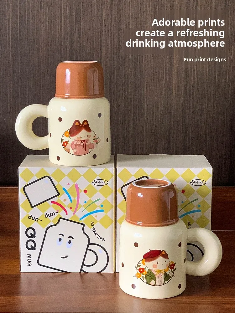 

Large Capacity Ceramic Mugs for Women with Lid Cute Water Bottles Cups High Aesthetic Value Vintage Pattern Gift Box Design