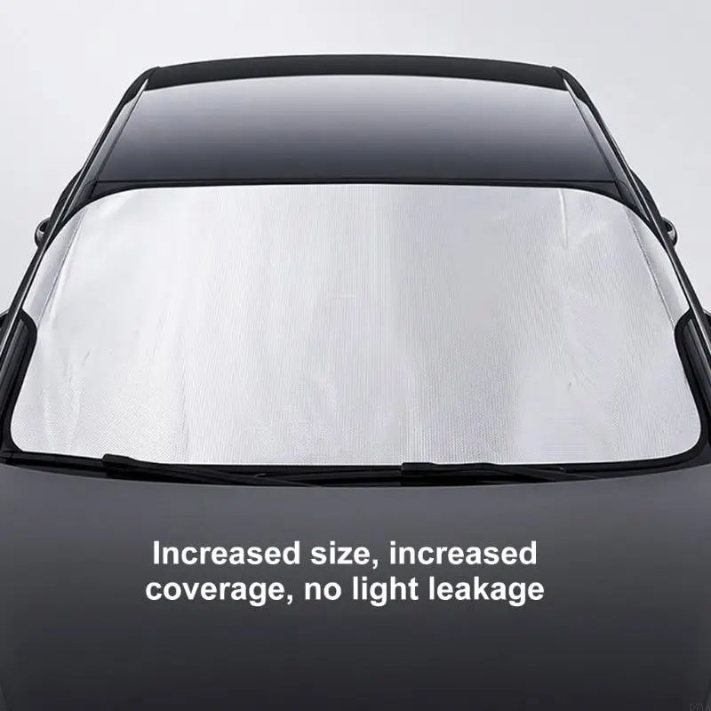 Reflective Front Windshield Cover for Outdoor Parking, Wide Silver Film Cover with Quick Fold Storage for Daily Use D7YA