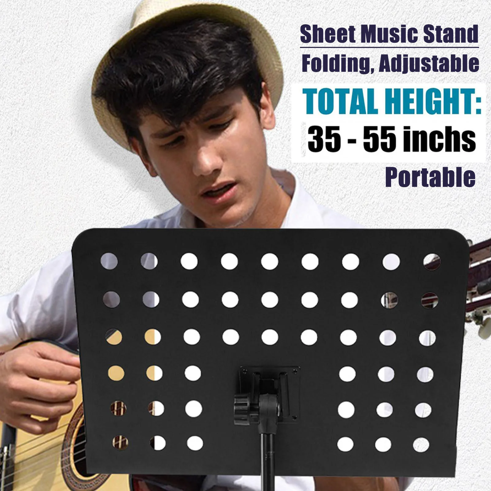 Foldable Music Stand Professional Metal Music Stand Shelf Set With Music Sheet Clip 35-55 Inch Adjustable Tall Stand With Bag