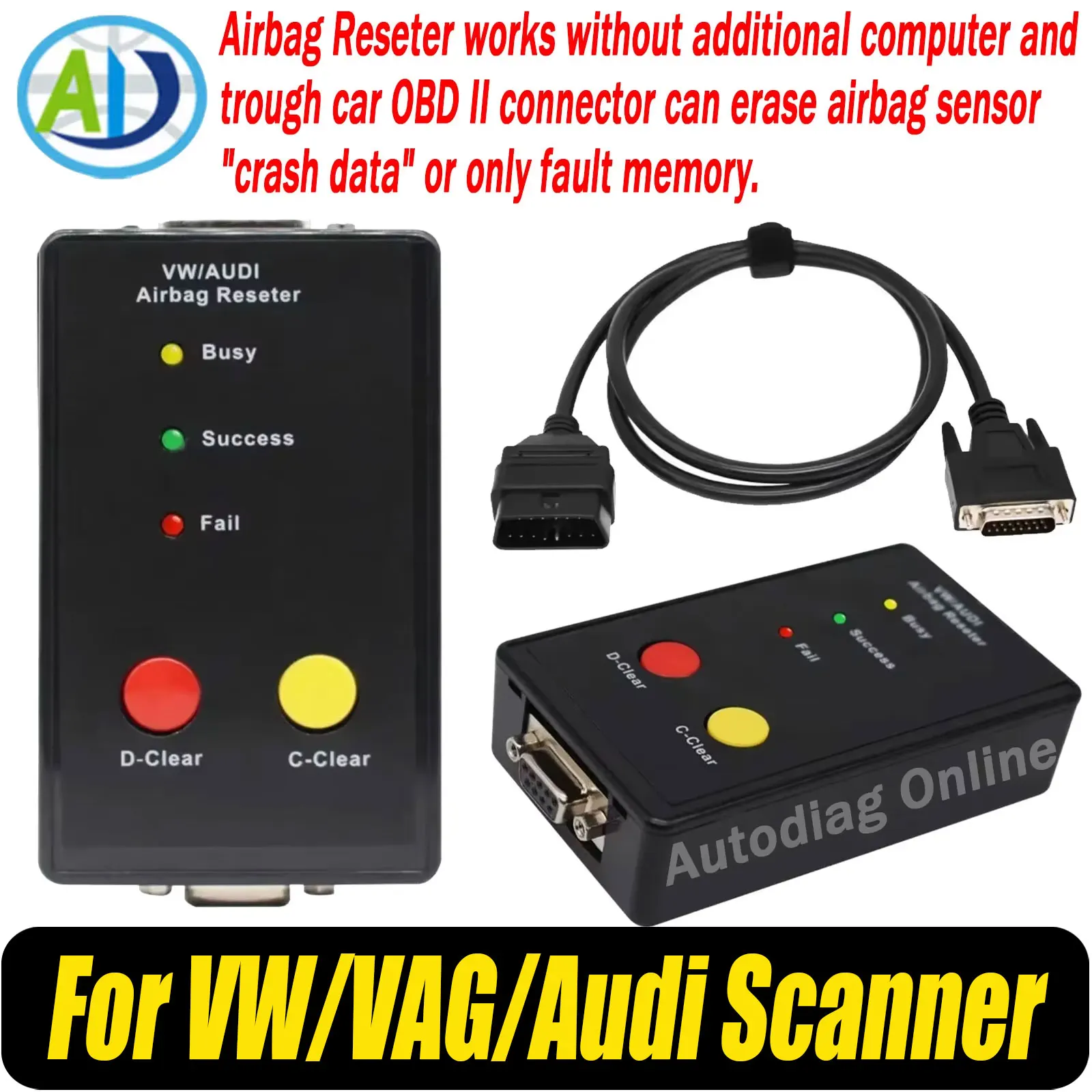 OBD2 Airbag Reseter For VW/VAG/Audi Cars Airbag Collision Data Reset Tool with Connector Auto Air Bag Scanner For VW Airbag Rest