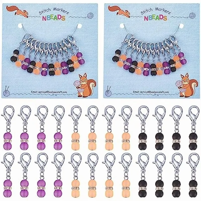 24 Pcs Halloween Theme Stitch Markers Glass Beaded Gourd Charms Removable Lobster Claw Clasp Locking Stitch Marker