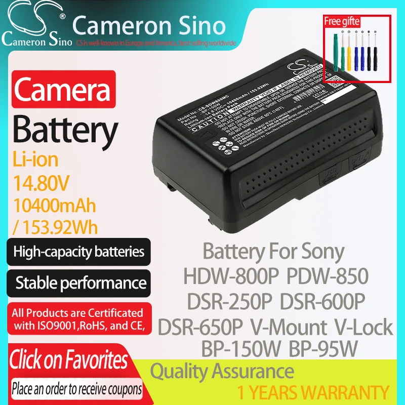 CameronSino Battery for Sony HDW-800P PDW-850 DSR-250P DSR-600P DSR-650P V-Mount fits Sony BP-150W Digital camera Batteries