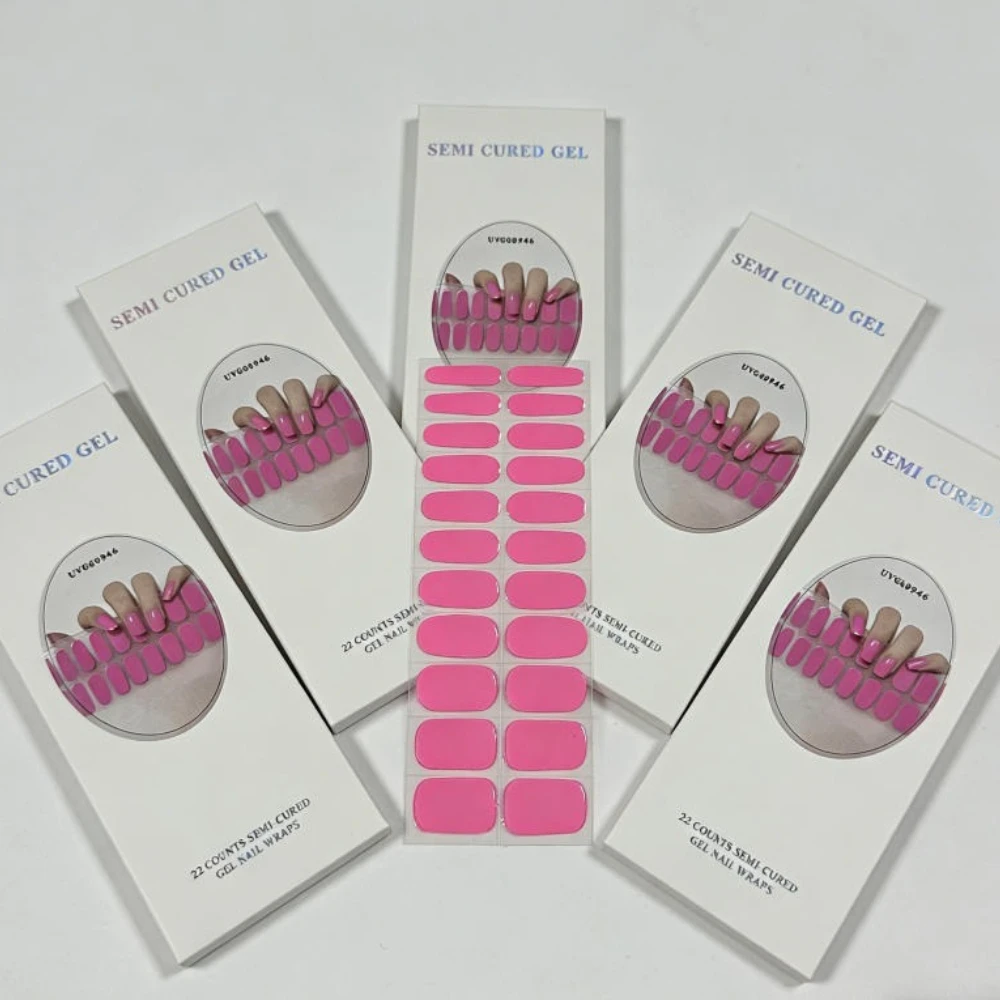 

22 Strips Semi Cured Gel Nail Stickers Set for UV Lamp Full Cover Solid color Manicure DIY Women Fashion Gel Nail Patch