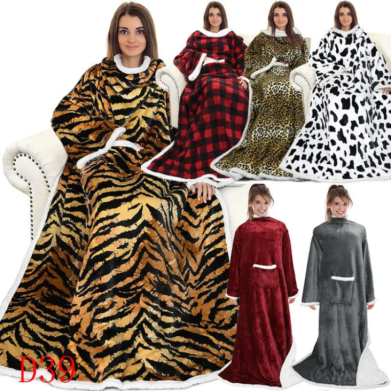 

Большой размер 140*180 см, одеяло, женский теплый фланелевой халат для телевизора, пижамы с рукавами, зимняя одежда для дома, домашняя одежда, фланелевые рукава