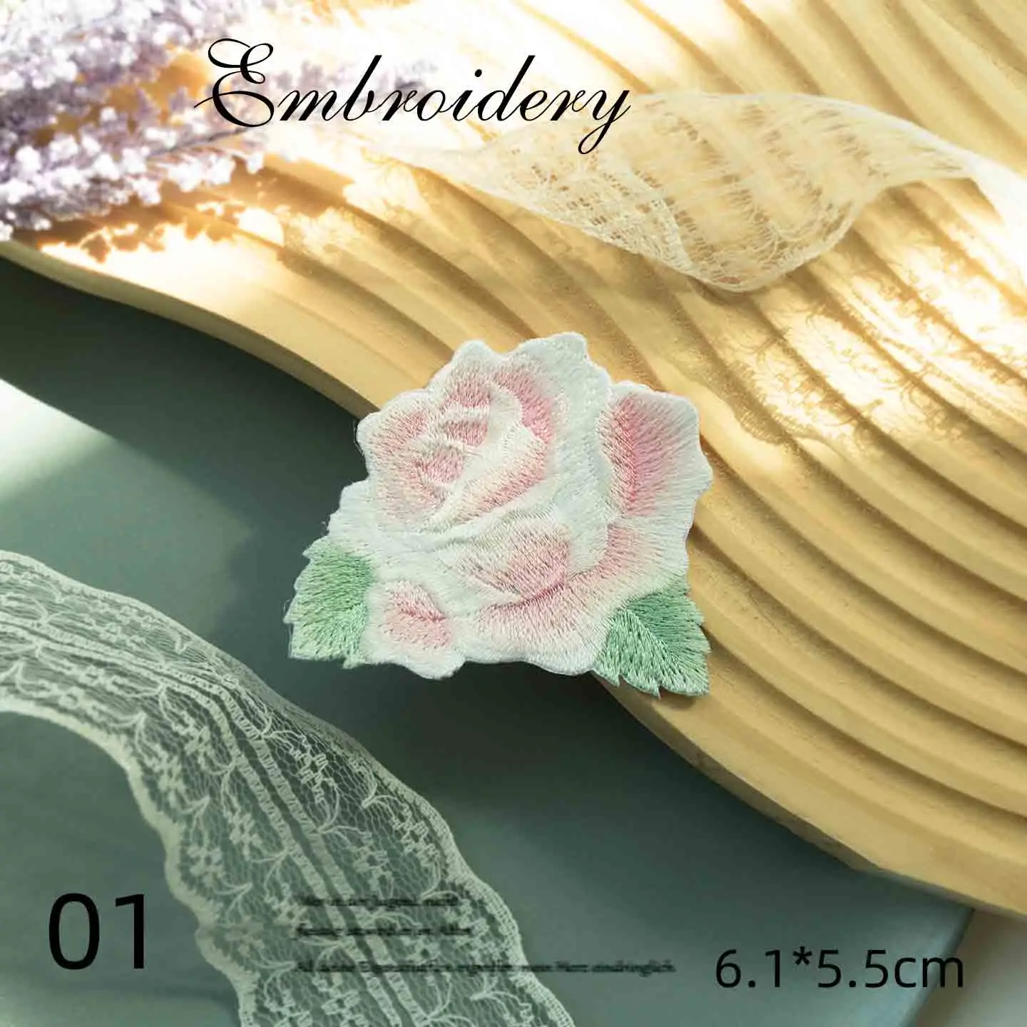 1 Piece Embroidery Pink Orange Blue Rose Iron on Patch 6.1*5.5 CM for Clothing Bags Sticker DIY Decoration Adhesive Backing