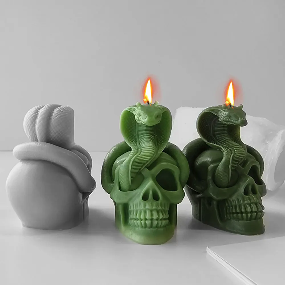 Snake Twine Skull Eyes Horror Candle Silicone Molds Cranium Plaster Human Skeleton Halloween Chocolate Making Set Festival Gifts