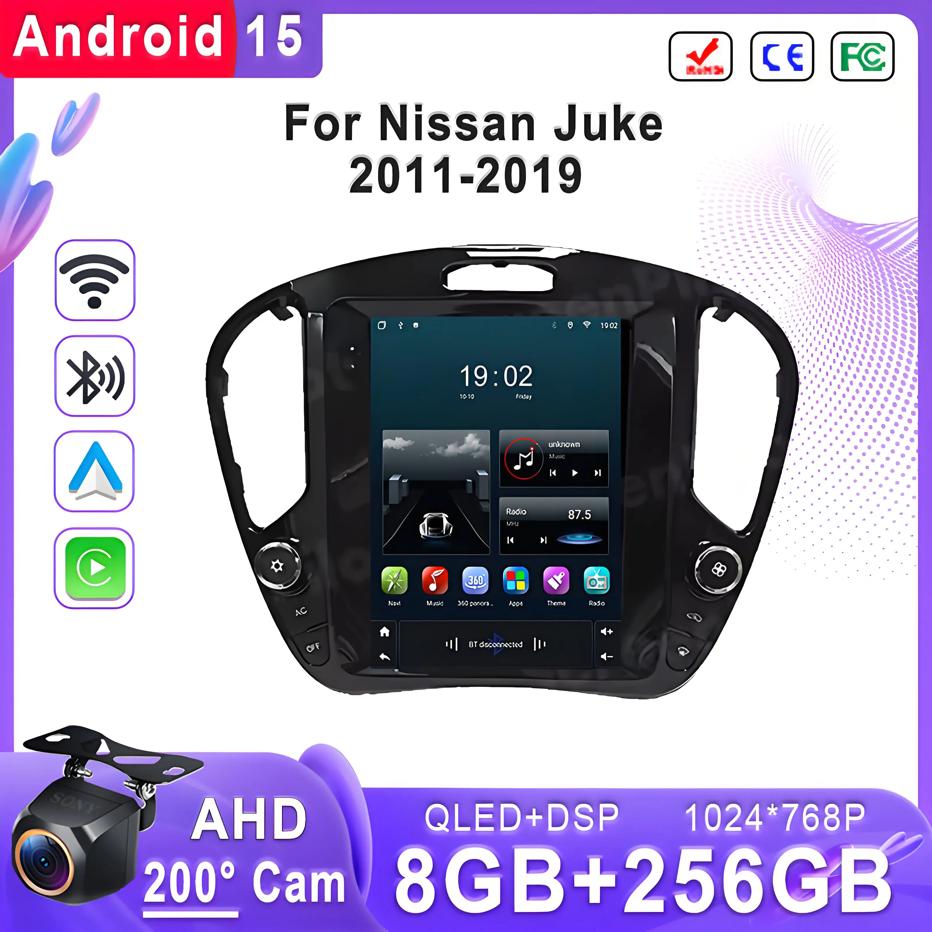 9.7 inch Android 15 2K Incell Screen Multimedia Stereo Plug and Play For Nissan Juke 2011-2019 High-performance CPU Dash Cam 4G