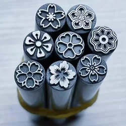 DIY Leather Product Making Chisel Punch Tool Diameter 7mm 8 Pack Leather Stamping Tool Floral Design Metal Stamp