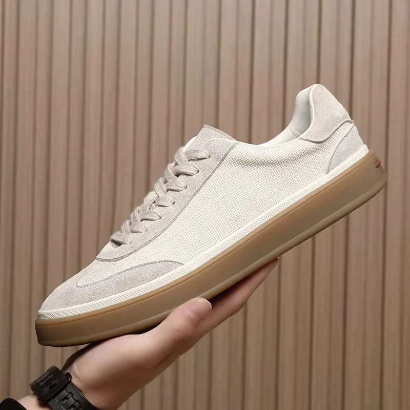 Spring Shoes for Men Casual Shoes Breathable Linen Flat Skateboard Shoes Youth Cool Lace-up Sneakers