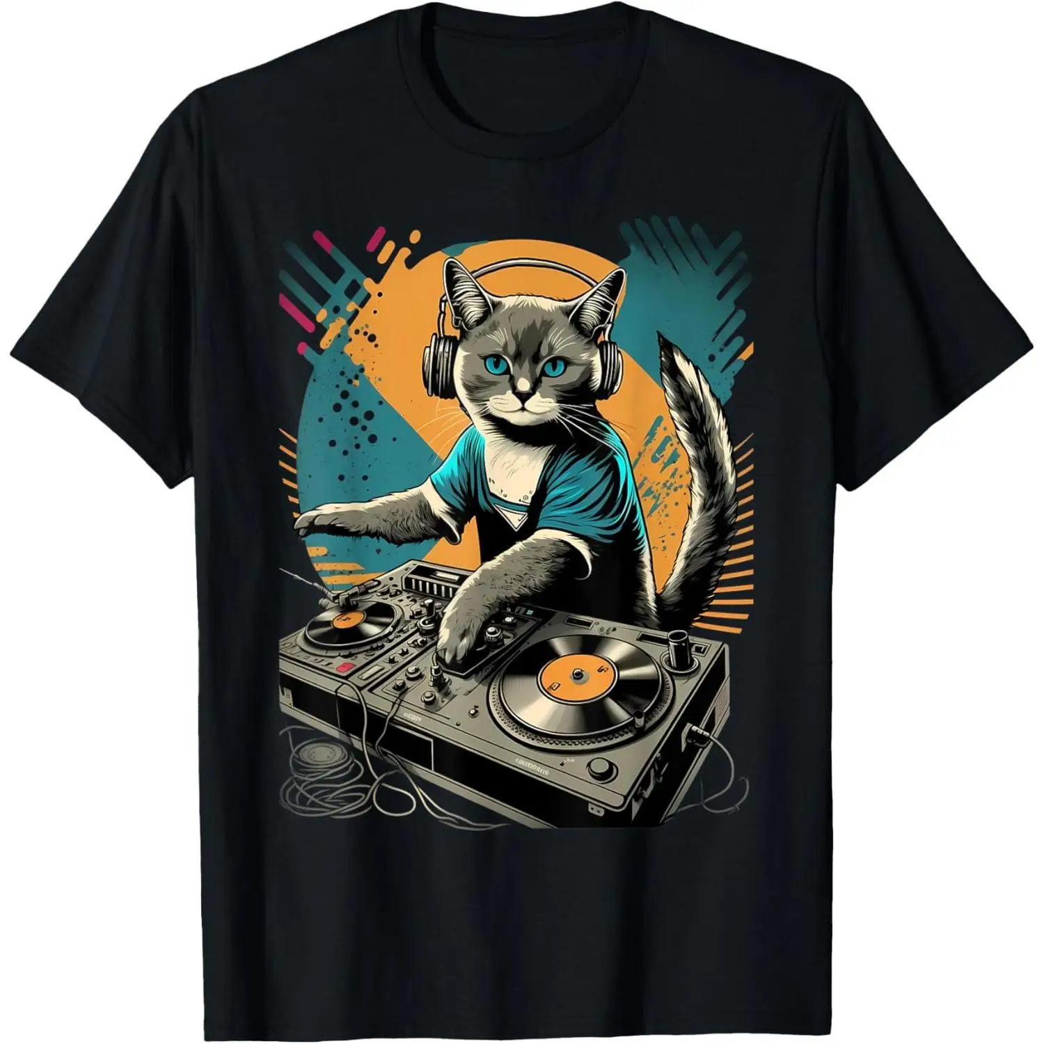 

Men's DJ Cat T-Shirt, Retro Disco Animal Music Graphic Tee, Funny Cat Lover Gift, DJ Party Top