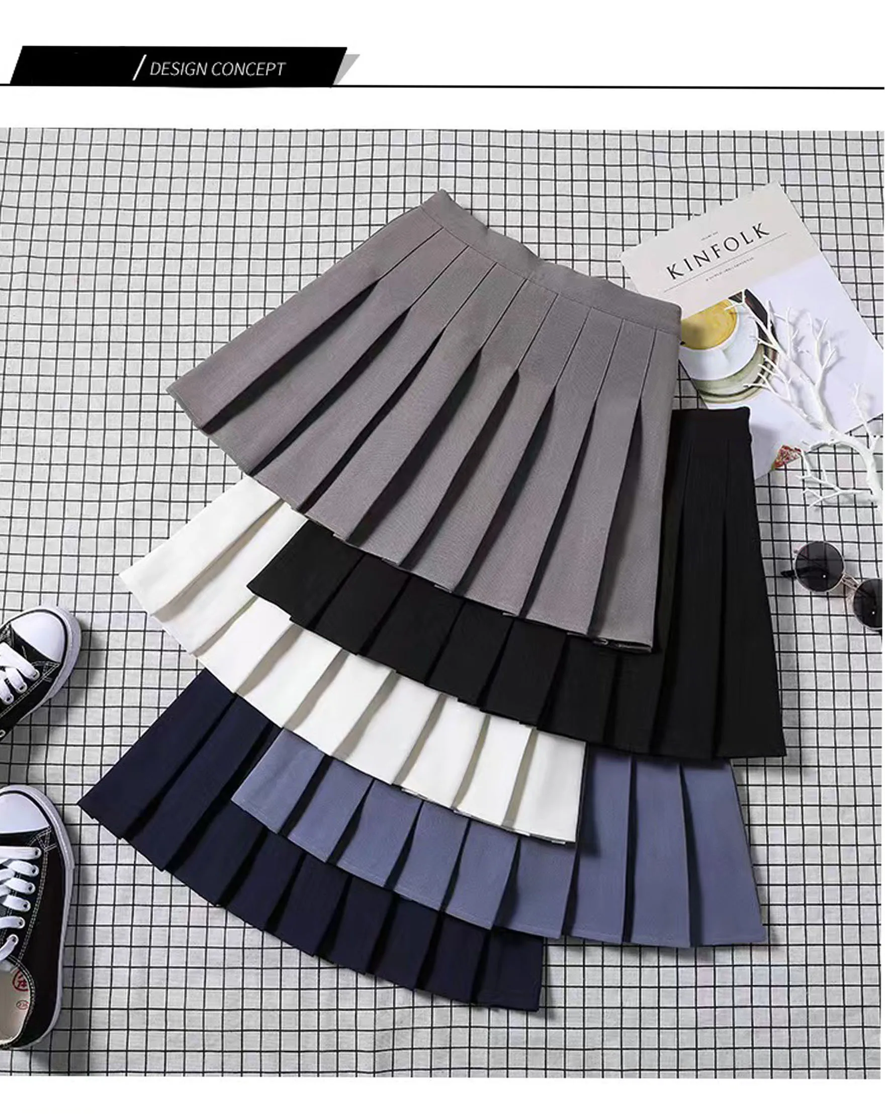 Faltenrock für Damen, elastische Taille, schwarzer Sommer-A-Linien-Rock, kleiner Spice Academy-Rock