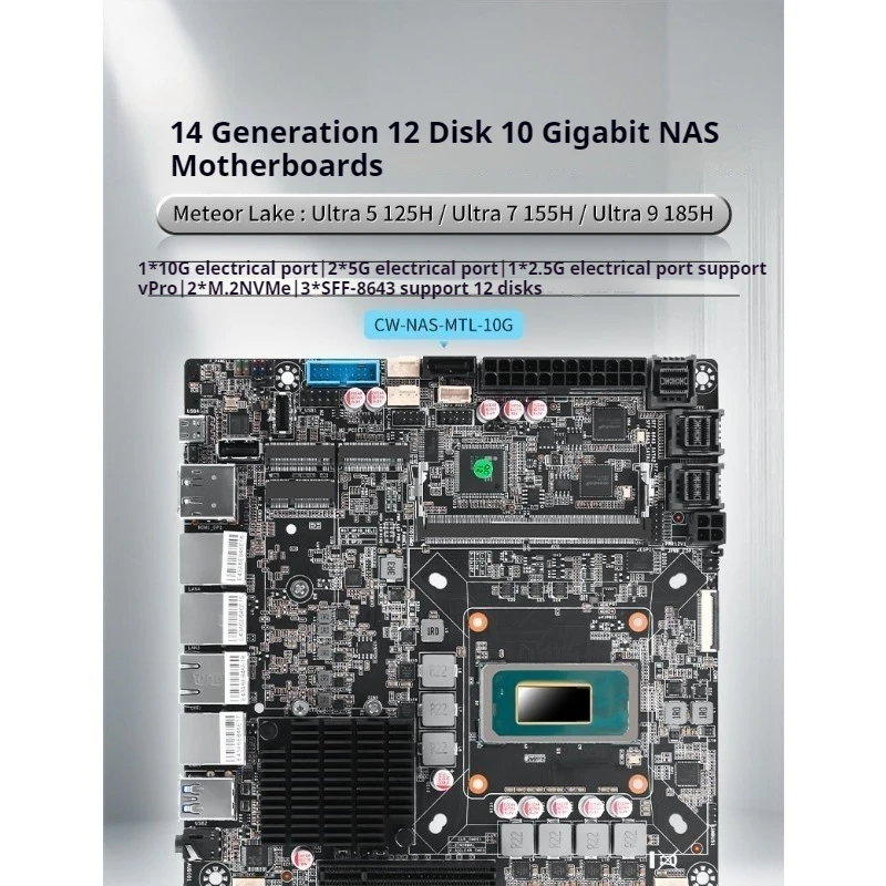 اللوحة الأم الأصلية Ultra 125H/155H/185H 5G/10000GB للوحة الأم Feiniu 12-bay ITX NAS