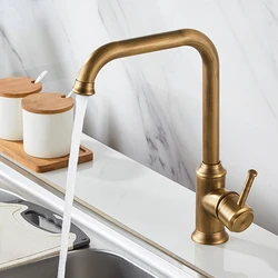 Single Hole Kitchen Sink Faucet Antique Bronze Hot&Cold Water Mixer Tap Crane 360 Rotation Kitchen Faucet
