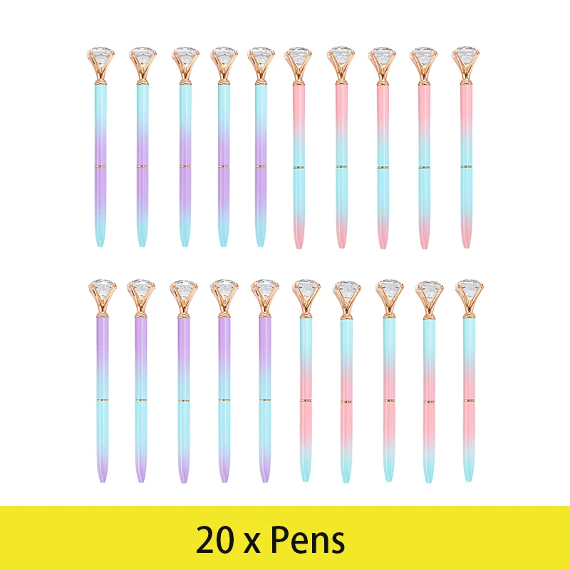 

20Pcs Large Diamond Ballpoint Pen Gradient Color Metal Diamond Crystal Pen Office Stationery Gifts Diamond Pen Wholesale