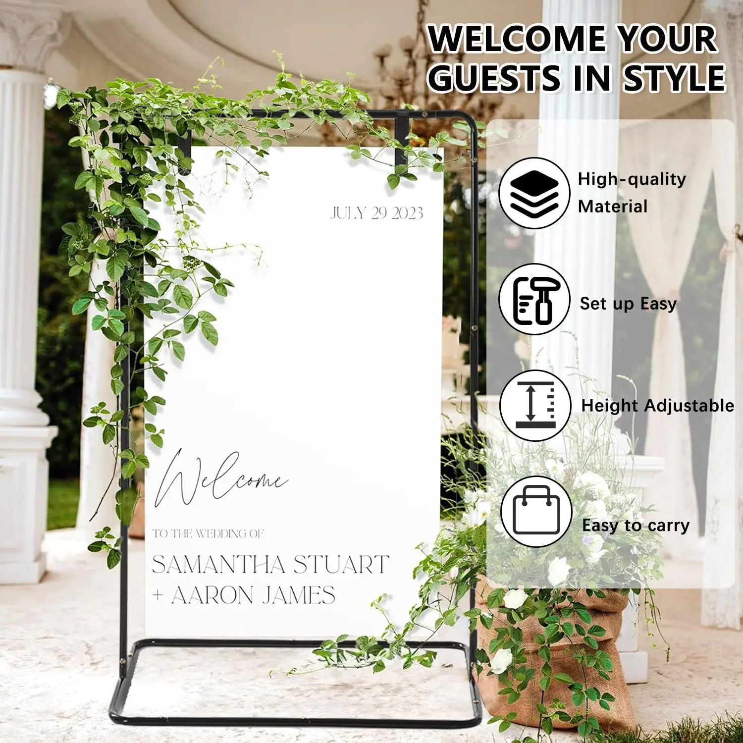 Wedding Welcome Sign Stand 69" Wedding Sign Holder for Seating Charts Welcome Sign Stand for Party to Welcome Guests - view 3