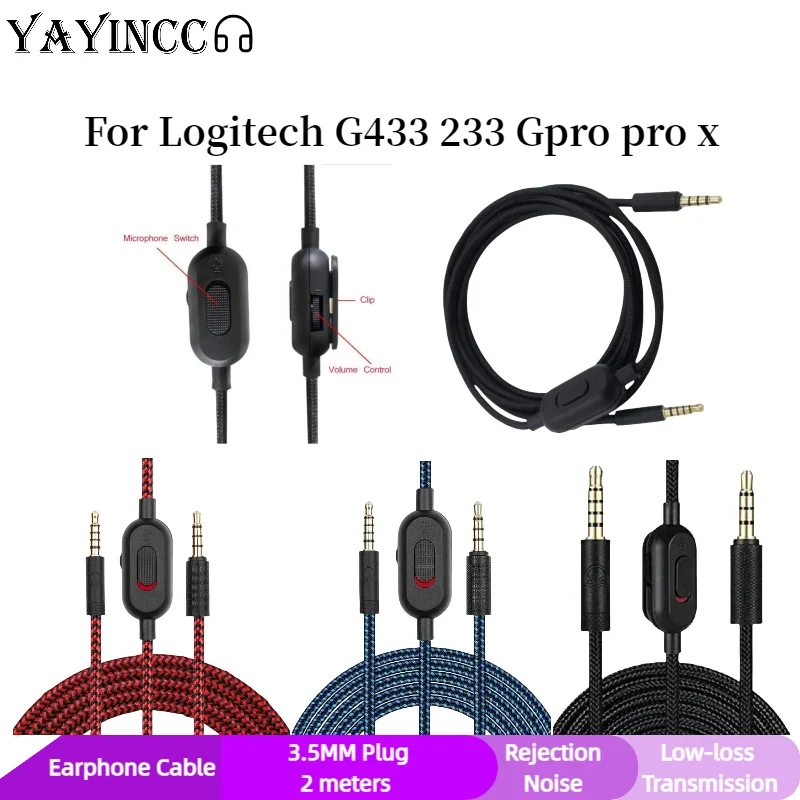 

200cm Portable Headphone 3.5MM Plug Cable Audio Cord Line For Logitech G433/G233/G Pro/G Pro X Earphones Audio Cords Accessories