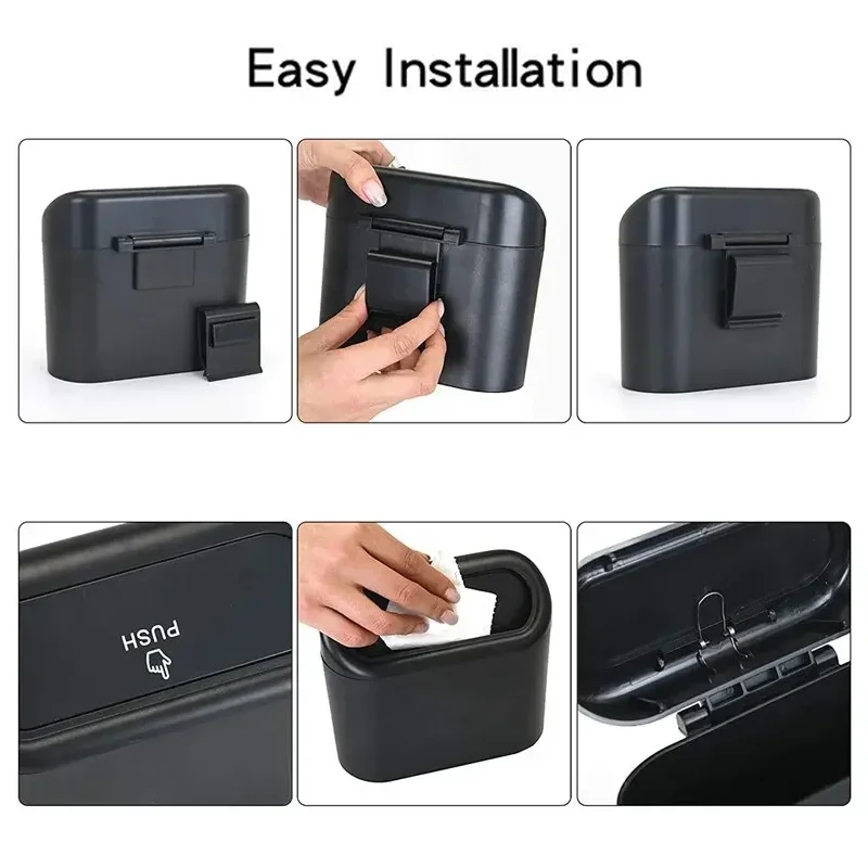 1L Universal Organizer Car Clamshell Trash Bin Hanging Vehicle Garbage Dust Case Storage Box Black ABS Square Pressing Trash Can