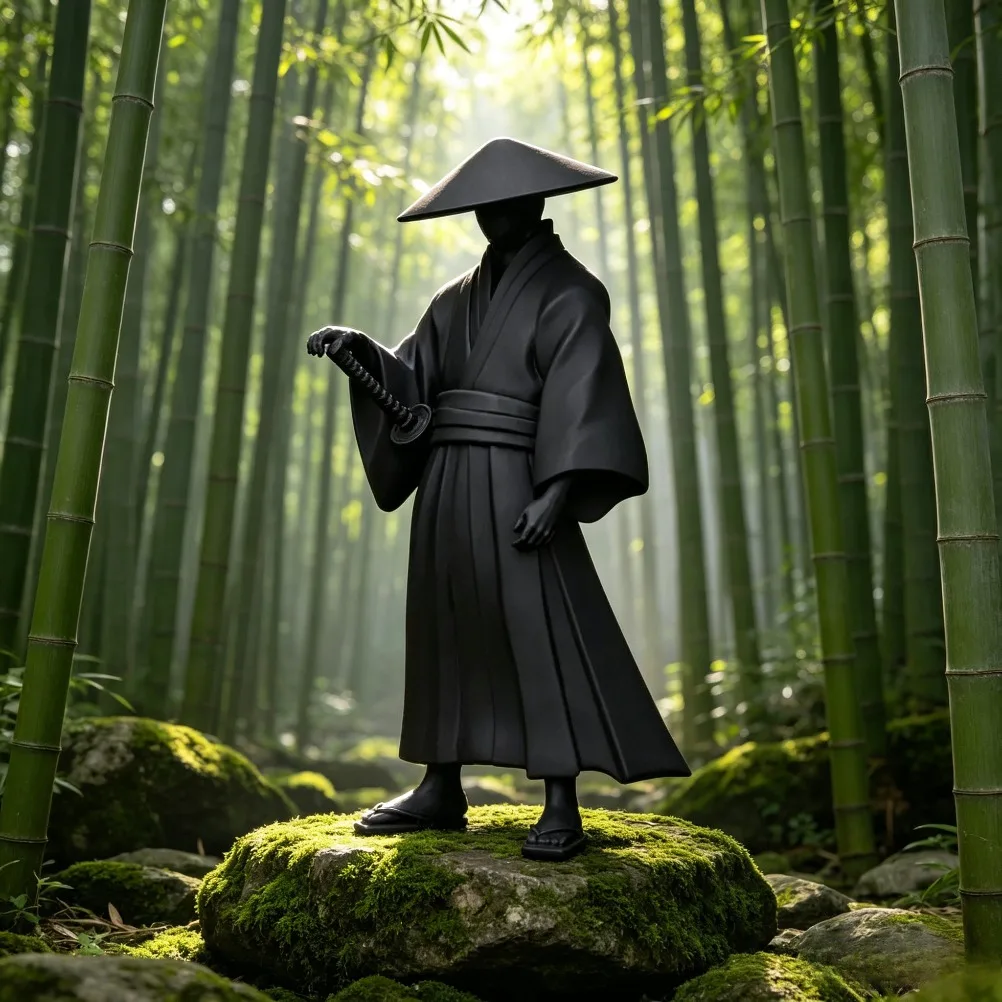 3D Printed Faceless Ronin Samurai Figurine Japanese Straw Hat Warrior Statue Oriental Desktop Ornament Unique Home Decor