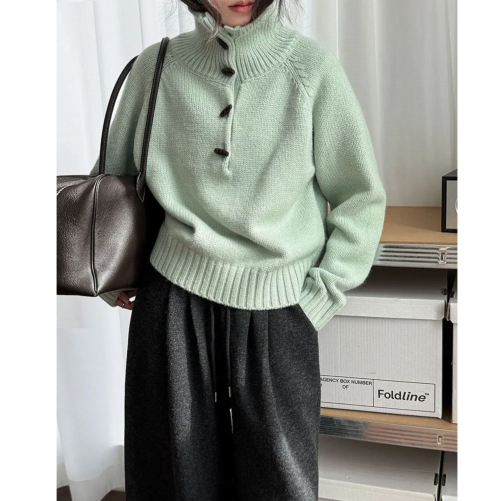2025 Women Stand Collar Knitted Thick Sweater Coat High Quality Real Photo Warm Cardigans Tops For Women Autumn Winter Sweater