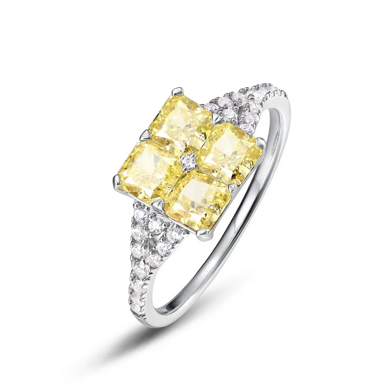 New S925 Pure Silver Goose Yellow High Carbon Diamond Ice Flower Cutting Sparkling Yellow Diamond Luxury Wedding Jewelry