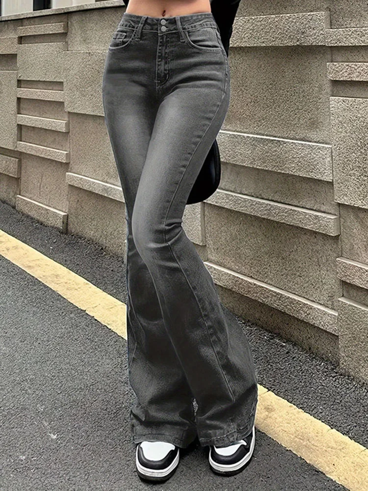 

Women Stretch Flare Jeans Lady High Rise Bell Bottoms Skinny Quality Denim Pants Slim Fit Black Gray Blue Flare Nice Trousers