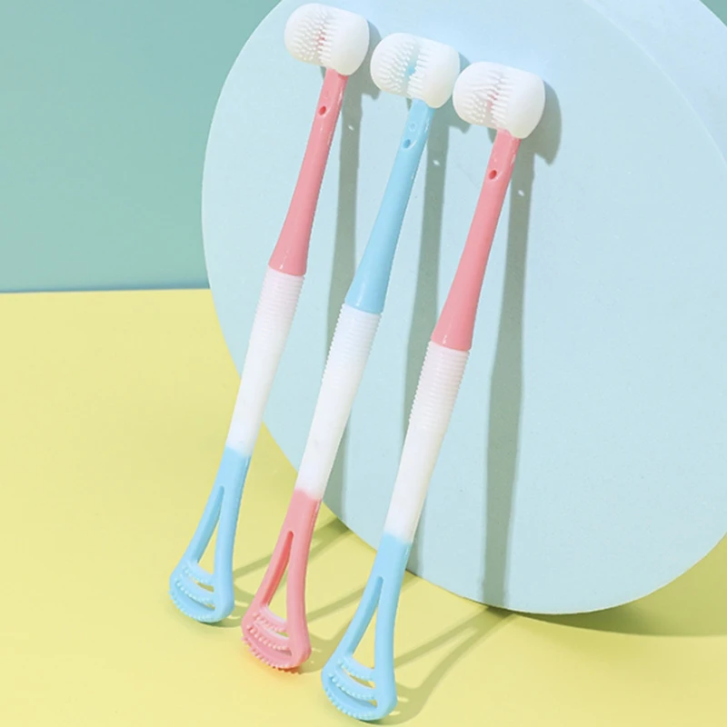 Three Sided Toothbrush Multifunctional Tongue Coating Toothbrush Cleaning Tongue Scraper Toothbrush Soft Bristles Oral Care