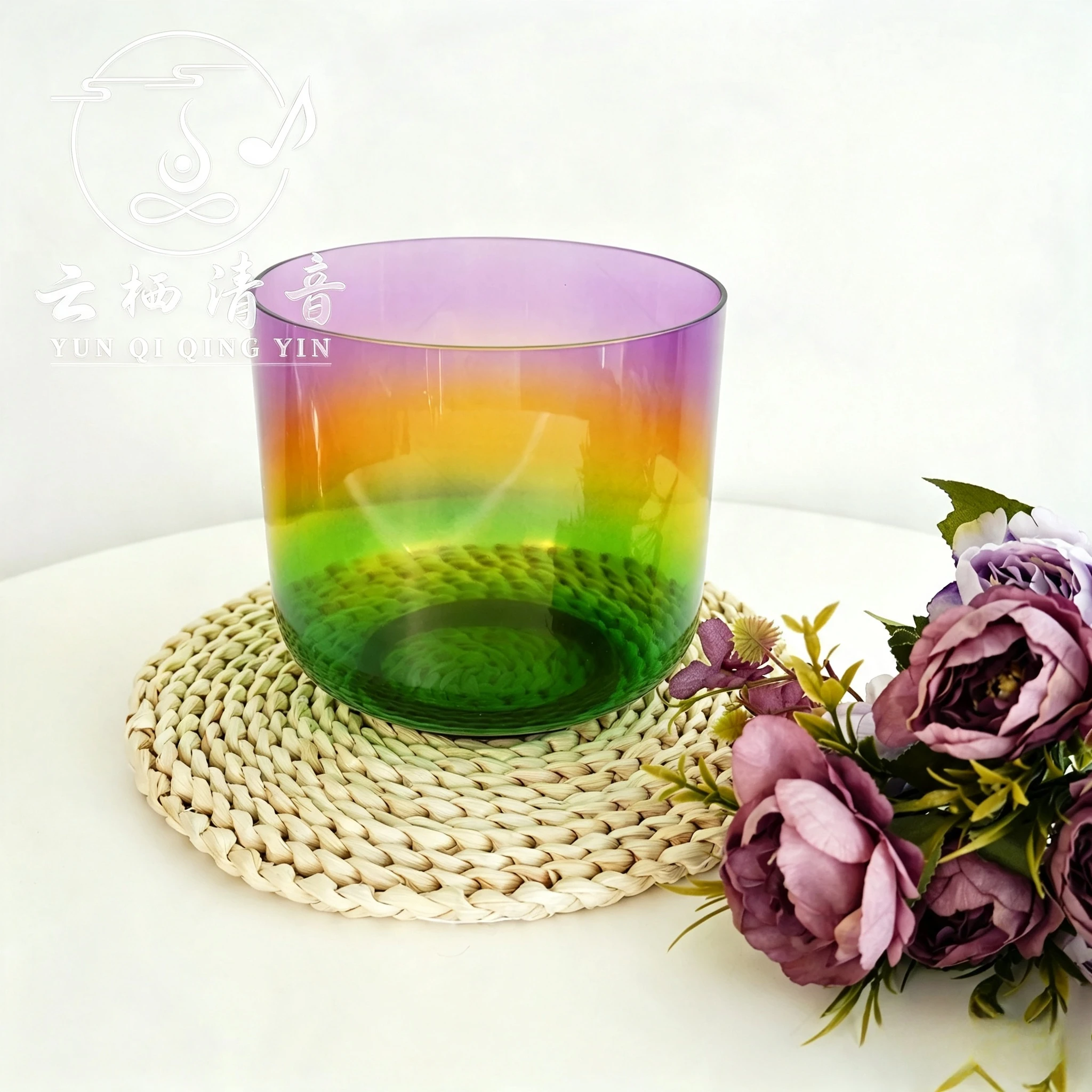 YUN QI QING YIN 5.25 To 6.75 Inch Seven Pieces Rainbow Clear Crystal Singing Bowl 432Hz 528Hz Optional Colored Transparent Bowl Kit Equipped With Crystal Stick And O Rings Chakra Sound Bath