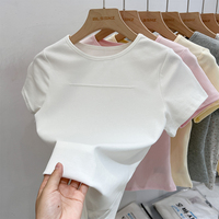 AOSSVIAO 2025 Solid Basic Top Short Sleeve Tshirt Casual Slim O Neck Versatile Tops Ladies Korean Tee Shirt Streetwear