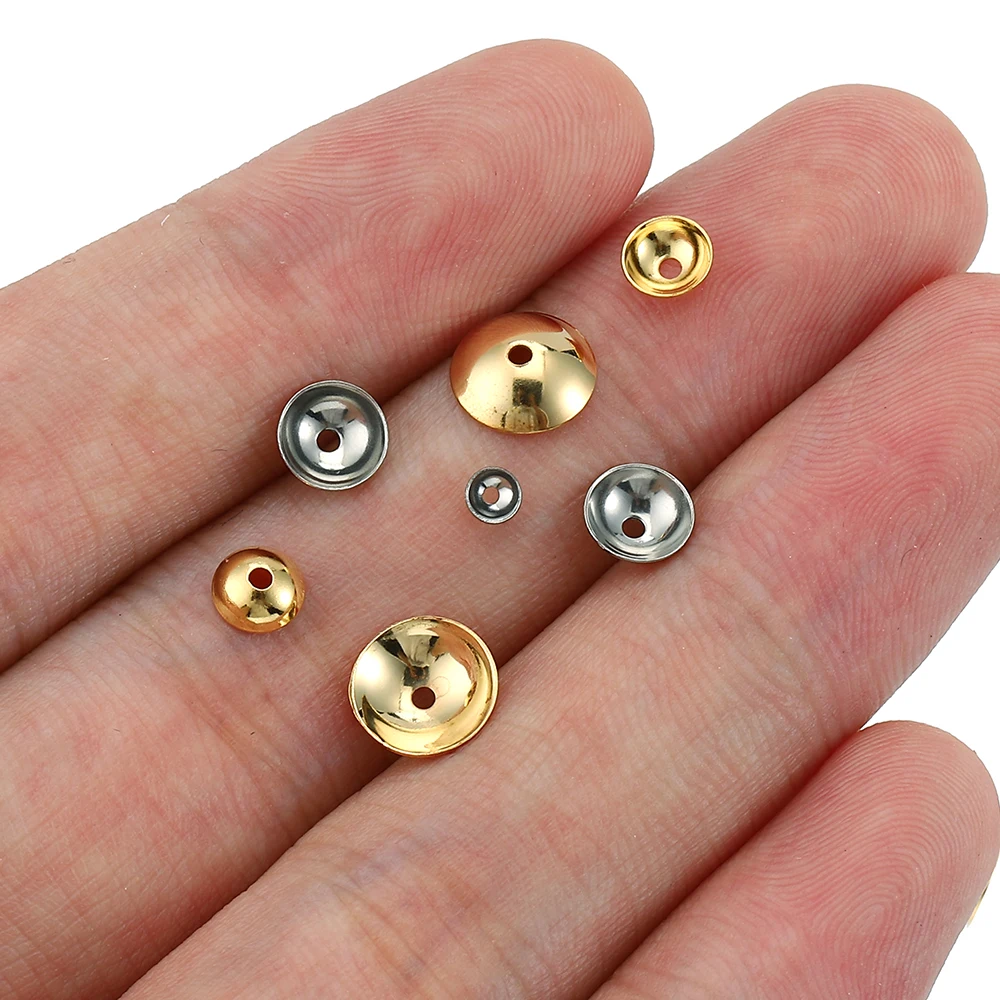 50pcs Stainless Steel 3-10mm Gold Color Steel Color Round Bead Caps Spacer Beads for Jewelry Making DIY Components Supplies view 3