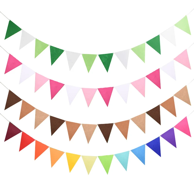12 Flags Multicolor Felt Cloth Garland Pennant Bunting Banner for Wedding Party Baby Shower Wall Hanging Garland Decor Supply 8z