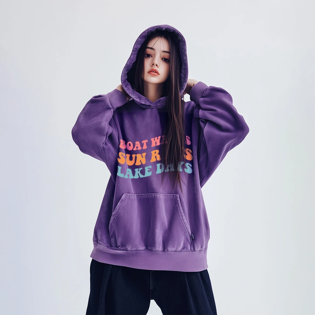 Cartoon Color Letter Graphic Print Hoodie Washed Old Shoulder Loose Hooded Sweater High Quality Trend Fashion New Sweatshirt