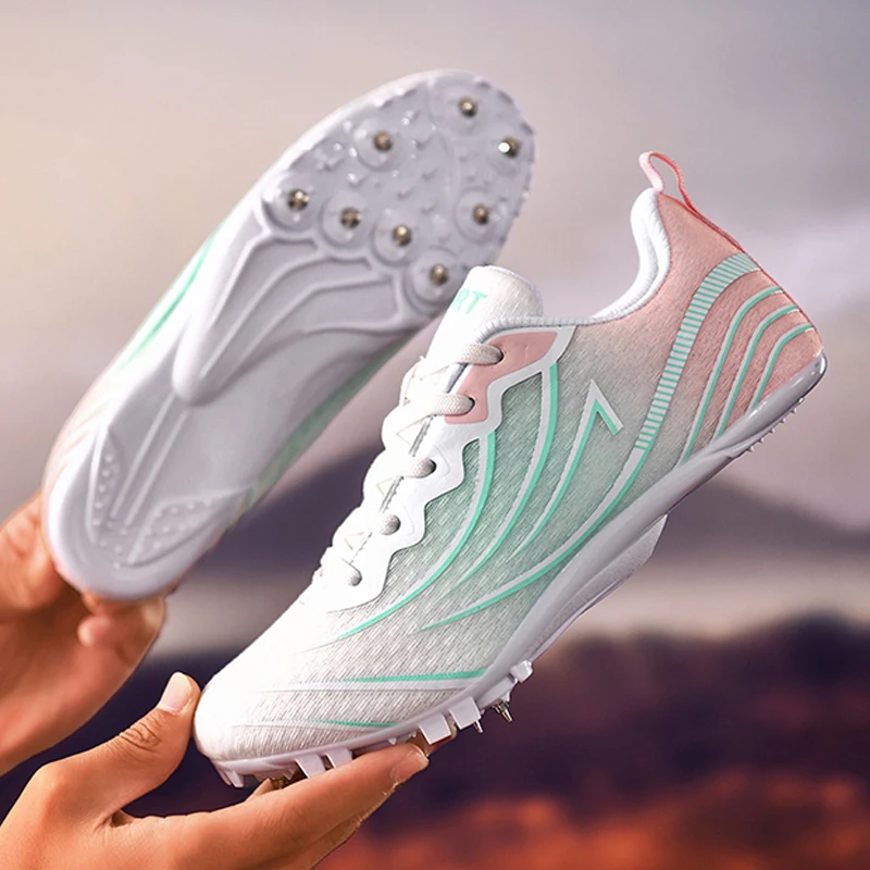 Correndo sprint sapatos de treinamento leve atlético esporte longo salto pista e campo picos cravado jogo sapatos tênis corrida