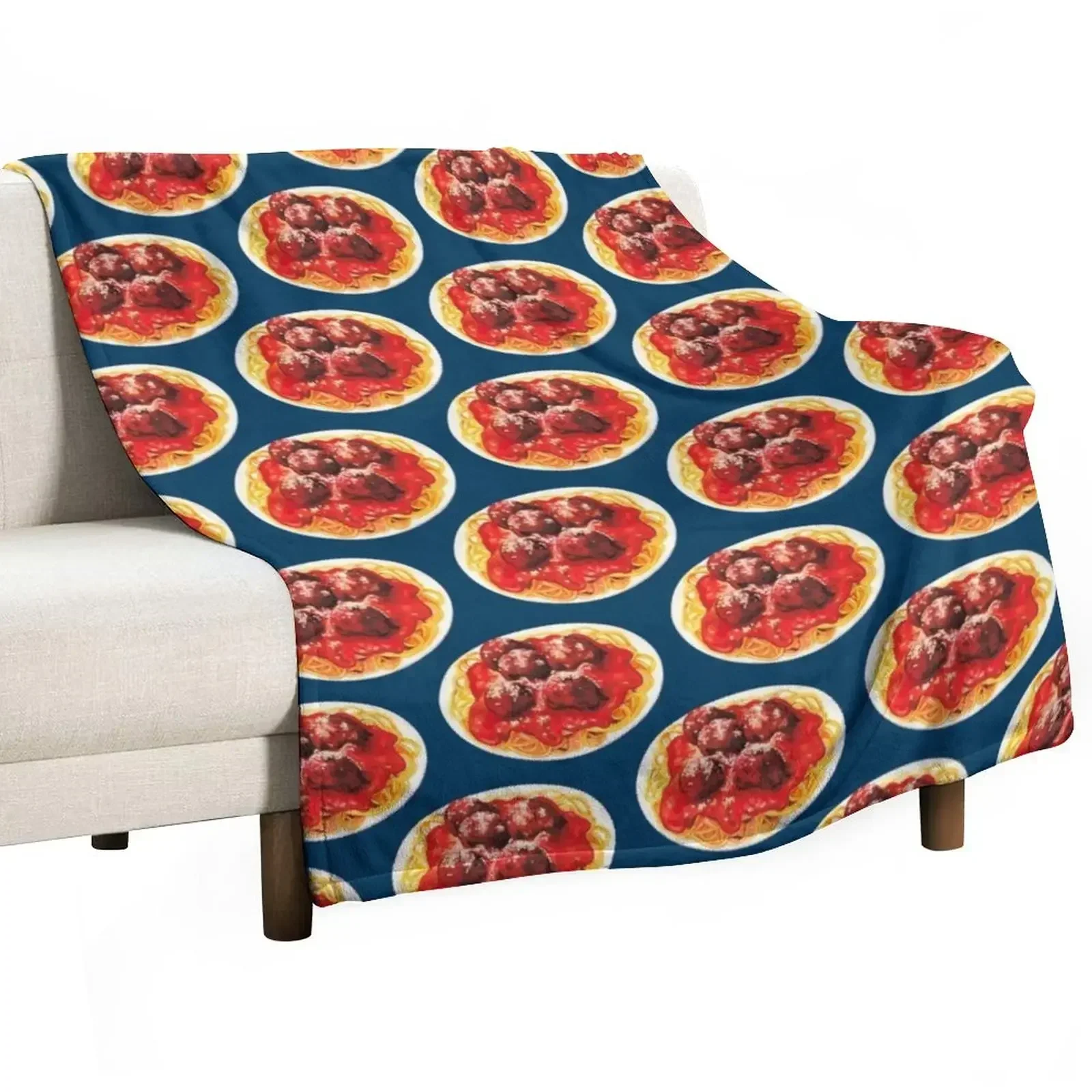 

Spaghetti & Meatballs Pattern - Blue Throw Blanket Sofa Loose Blankets