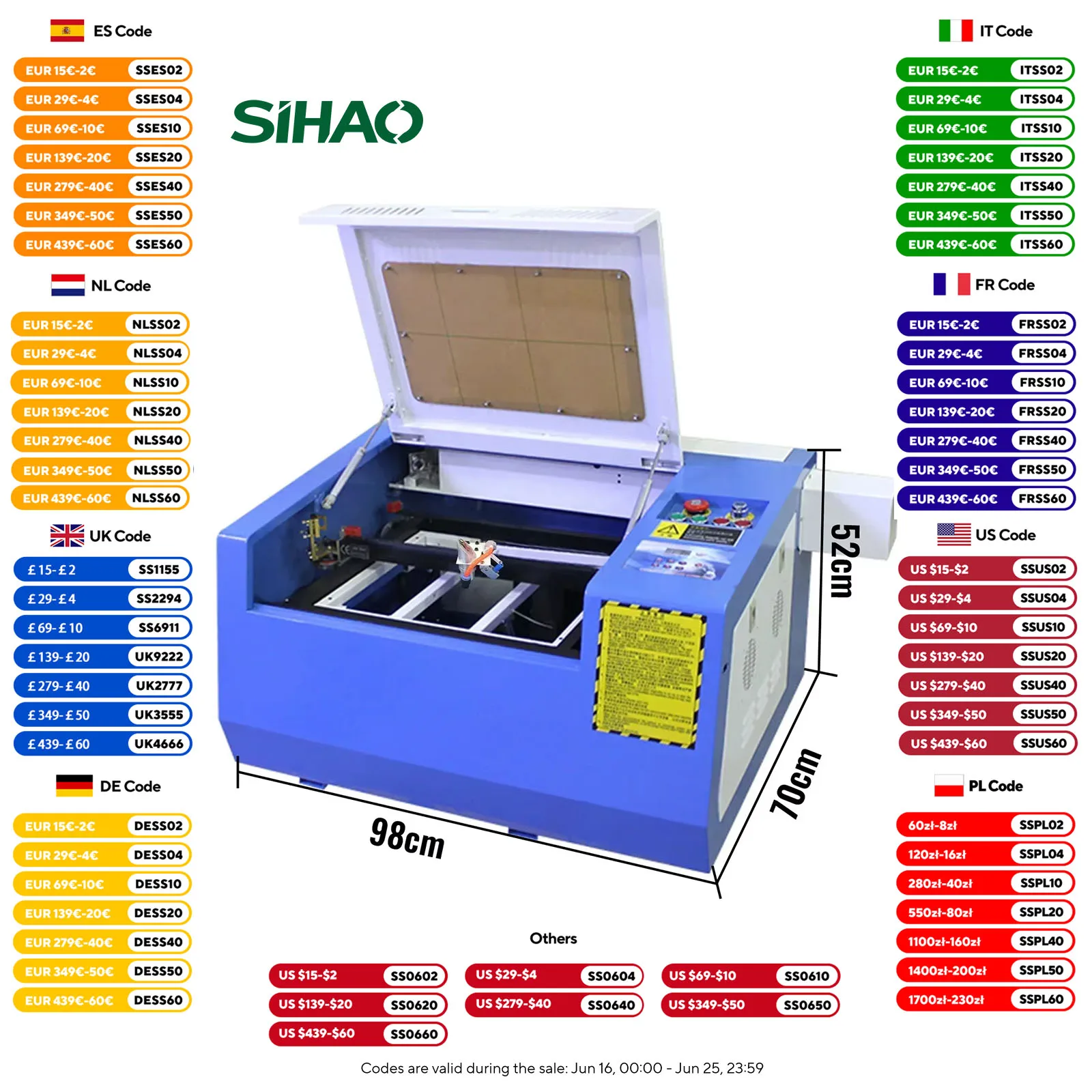 

SIHAO 50W CO2 Laser Engraver with Water Cooling - 400x300mm for Leather/Cloth/Fabric, High-Speed Engraving & Cutting