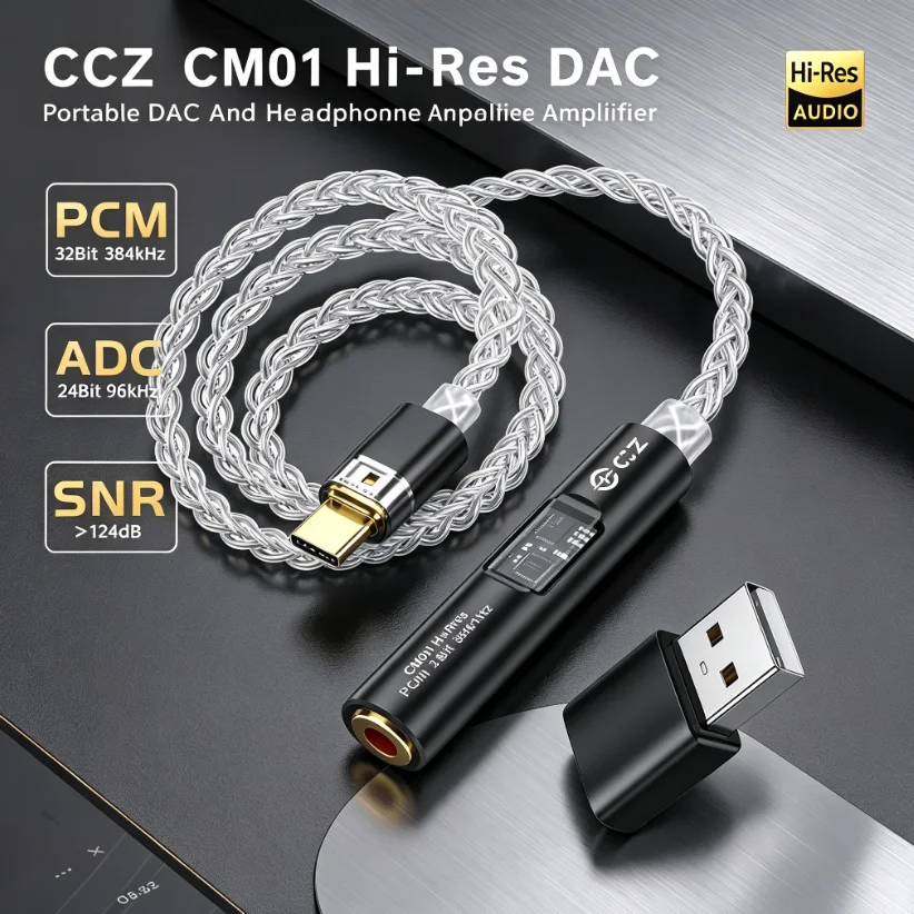 CCZ CM01 Black 50Cm Portable Usb C Dac Adapter Hi Res Audio 32Bit 384Khz Type C To 3.5Mm Headphone Amplifier For Smartphones Lap