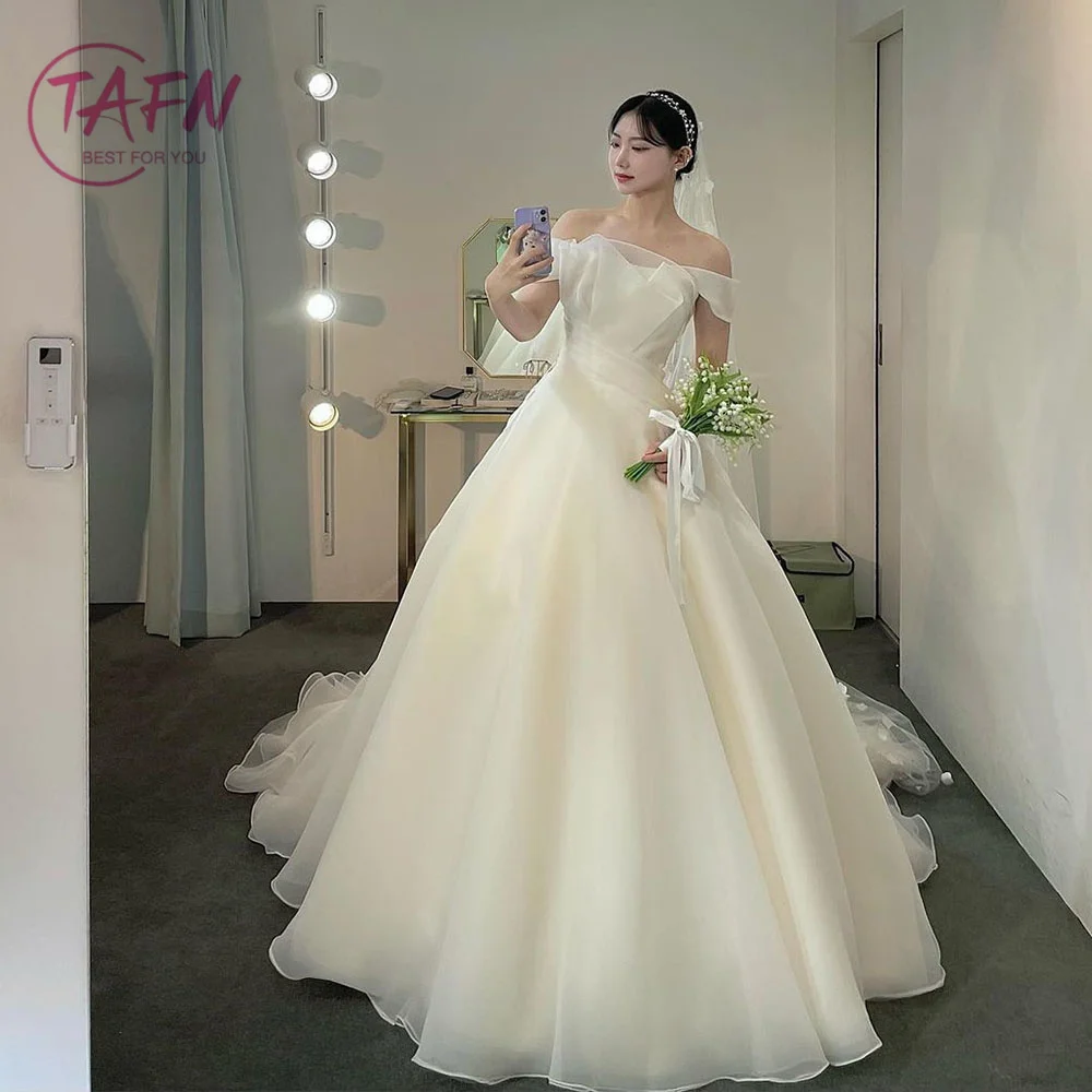 

TAFN Korea Wedding Dresses Off the Shoulder A-line Bridal Gowns Photo Shoot Elegant Silky Organza Dresses for Bride Custom Made