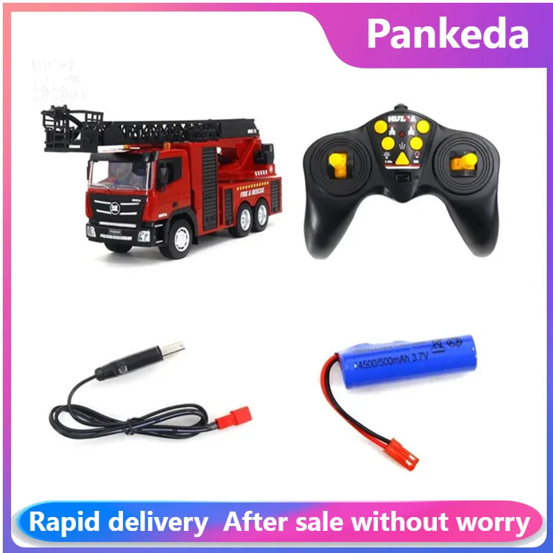 

1361 2.4GHz 1:18 Remote Control Ladder Fire Truck Engineering Vehicle Model 9 Channels Sparying Water Alloy Bumper gift Toy Car