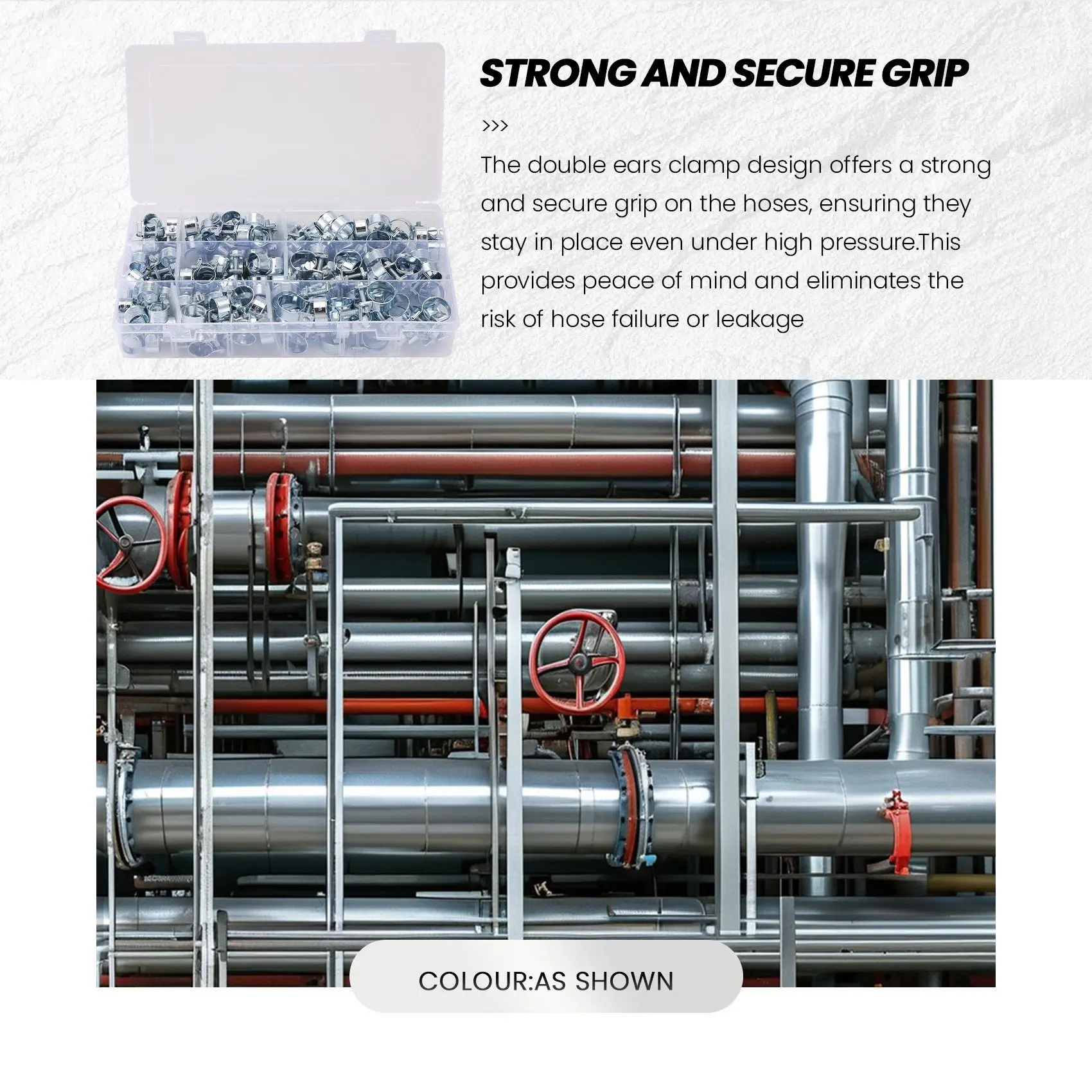 

Набор хомутов A02M-135 шт. с двойными ушками, 8-18 мм, с червячным приводом, для топливных и водяных шлангов, ассорти