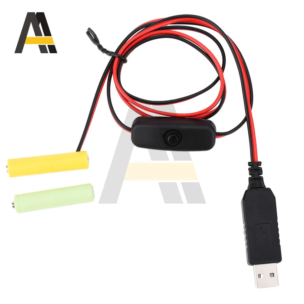 LR6 AA Dummy Battery Eliminator 1M USB Power Supply Cable Replace 5V to 3V/4.5V Battery Cartridge Kit with Batteries Cable