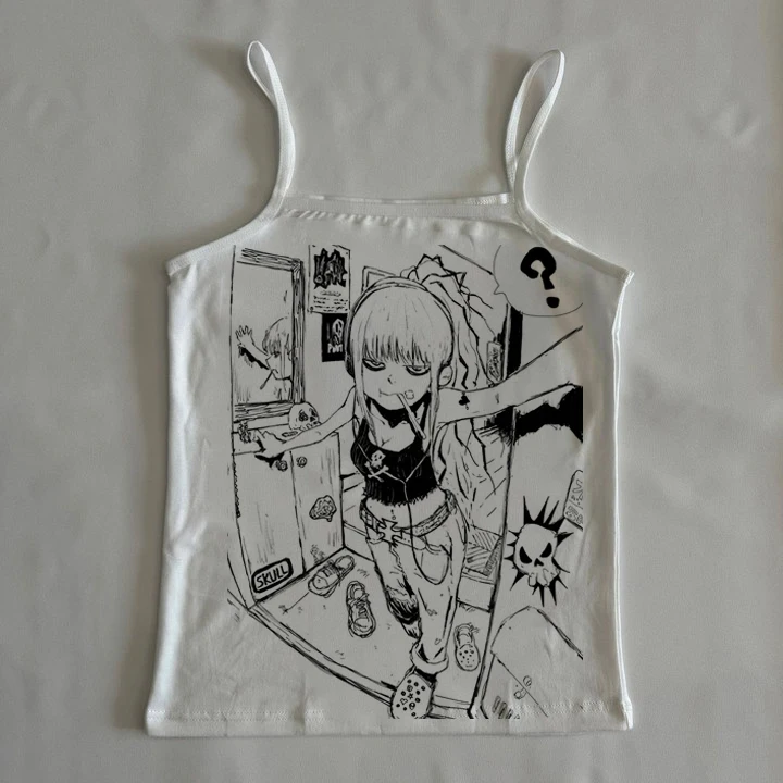 Anime Sexy Crop Top Woman Women's Cropped Summer Goth Women Trashy Y2k 2000s With Suspenders Tanks & Camis Clothes Emo Coquette