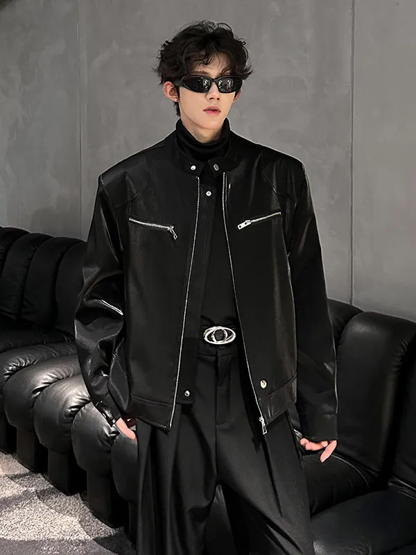 

Мужская куртка TANGZ STUDIO с подплечниками, свободного кроя, из черного атласа, 3D-пошив, мотоциклетная куртка, молодежный тренд, весна-осень