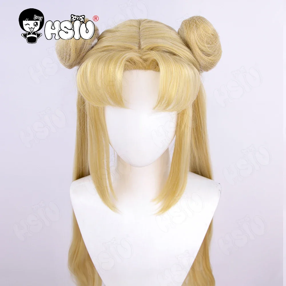 Tsukino Usagi peruka do cosplay peruka z włókna syntetycznego HSIU 95Cm blond podwójny kucyk długie kręcone peruka marki