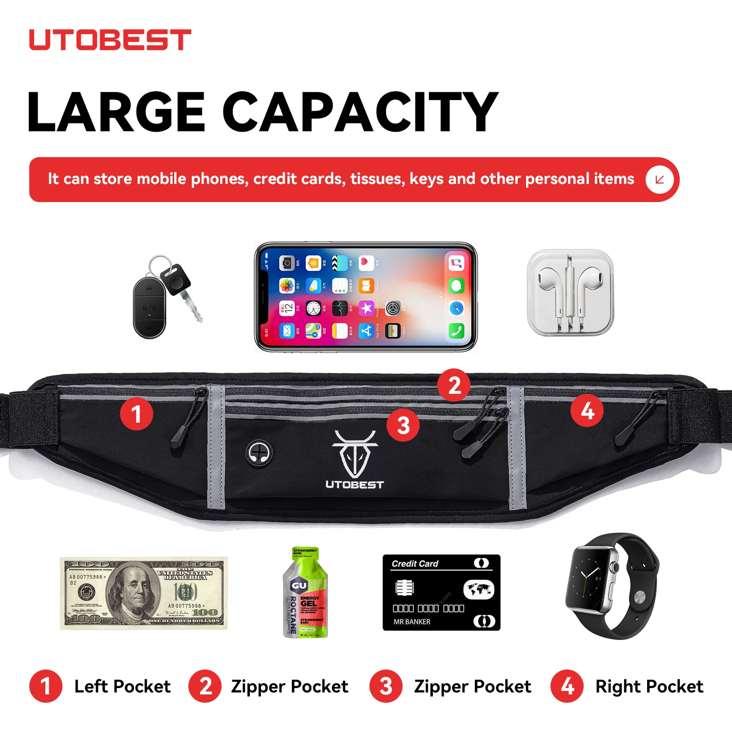 UTOBEST Professional Running Waist Bag Lightweight Thin Marathon Yoga Belt Fanny Pack Sports Pack Bag