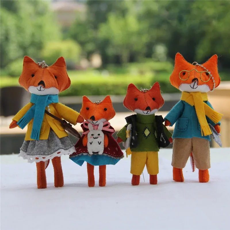 2 Pcs Children Gift Lovely Fox Families Home Decor Bedroom Felt Doll Handmade Sewing Cloth Craft Toys Felt DIY Package