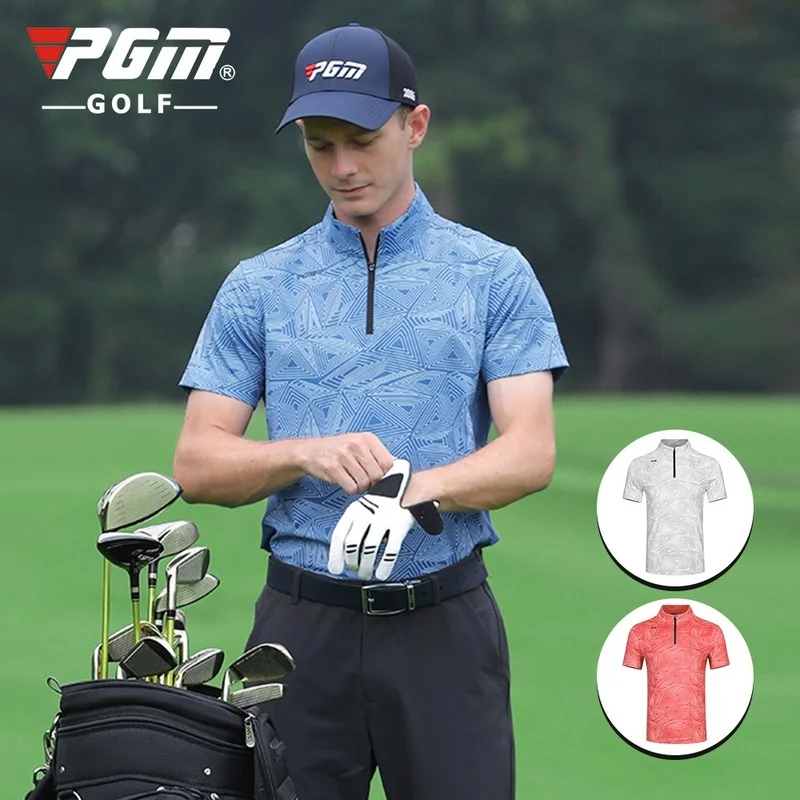 PGM Golf T-shirt Men\'s Shirts Summer Short Sleeve Tops Male Breathable Elastic Uniforms Golf Clothing Size M-XXL YF394