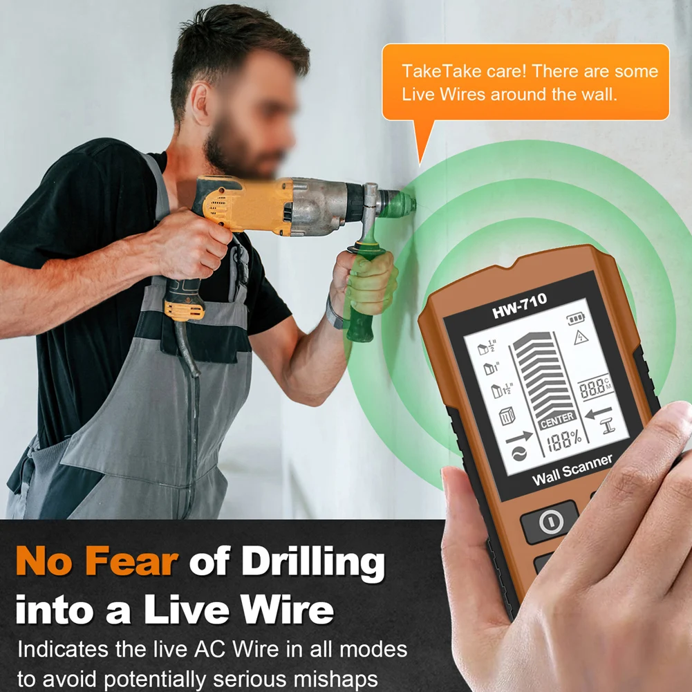 HW-710 Wall Detector with Smart Sensing Technology for Reliable Identification of Embedded Objects in Common Building Materials