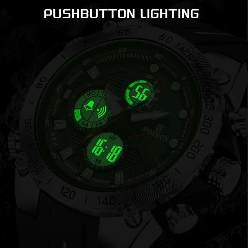 LIGE جديد ساعات رجالي FOXBOX العلامة التجارية الفاخرة الرجال كوارتز ساعات المعصم موضة رياضية مقاوم للماء التناظرية ساعة رقمية للرجال